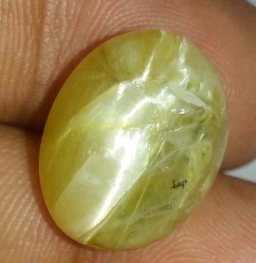 13.36 Carat Yellow Kanak Khet Chrysoberyl Cat's Eye 17.30 x 13.33 x 9.88 mm