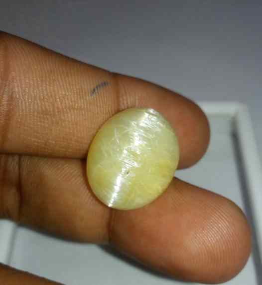 14.54 Carat Yellow Kanak Khet Chrysoberyl Cat's Eye 19.03 x 15.81 x 9.76 mm