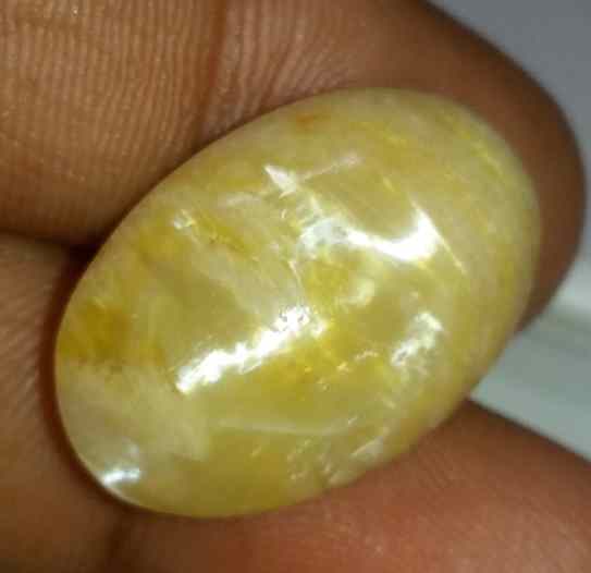 17.91 Carat Yellow Kanak Khet Chrysoberyl Cat's Eye 22.99 x 15.69 x 8.00 mm