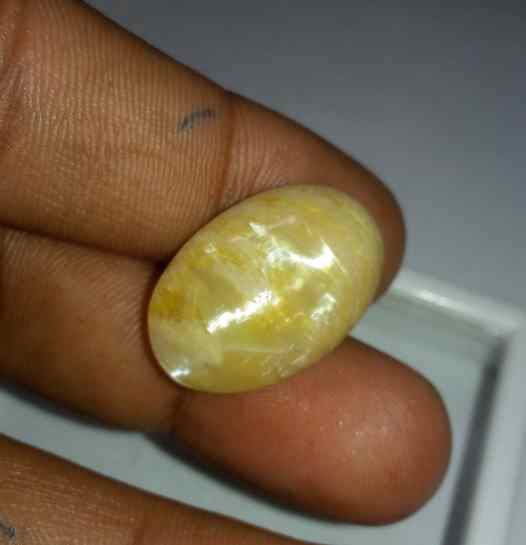 17.91 Carat Yellow Kanak Khet Chrysoberyl Cat's Eye 22.99 x 15.69 x 8.00 mm