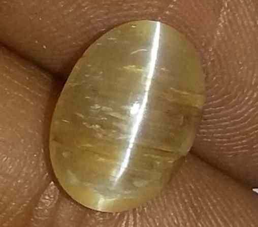 2.49 Carat Yellow Kanak Khet Chrysoberyl Cat's Eye 10.62 x 7.70 x 6.14 mm
