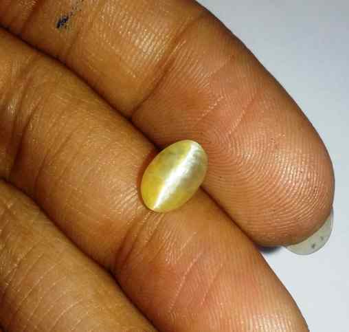 1.21 Carat Yellow Kanak Khet Chrysoberyl Cat's Eye 7.92 x 5.23 x 4.68 mm
