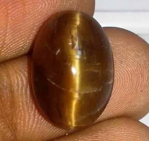 8.51 Carat Orangish Yellow Kanak Khet Chrysoberyl Cat's Eye 15.99 x 11.20 x 8.86 mm