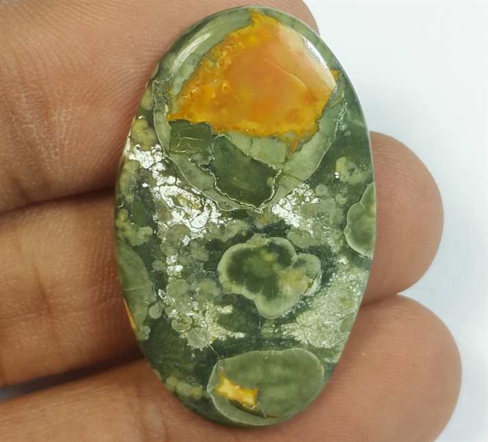 17.11 Carats Rhyolite Rainforest Jasper 34.42 x 20.88 x 3.47 mm