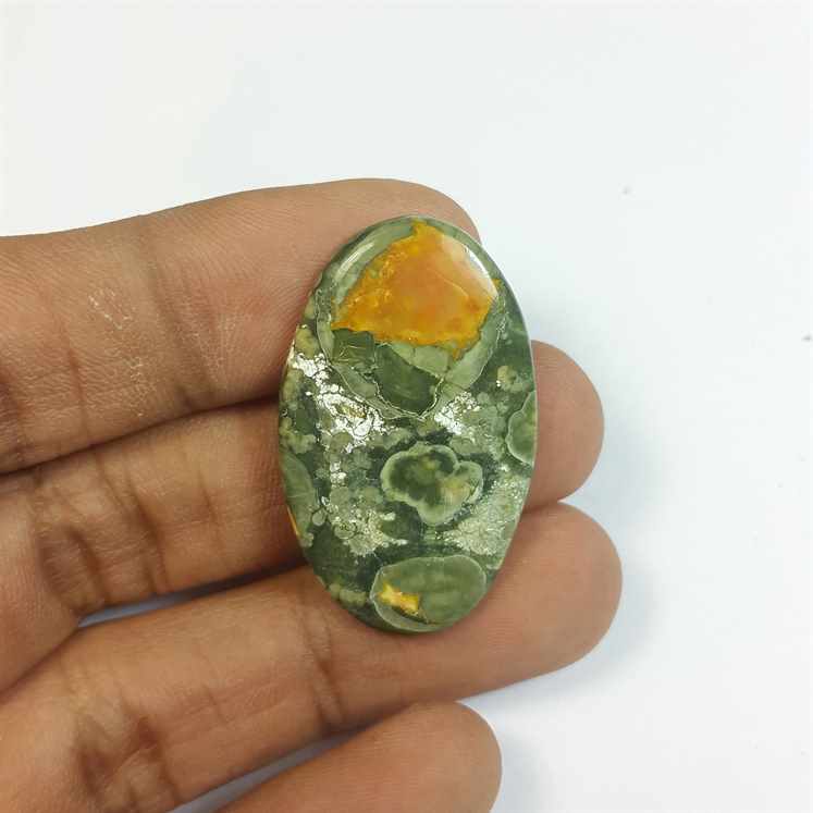 17.11 Carats Rhyolite Rainforest Jasper 34.42 x 20.88 x 3.47 mm