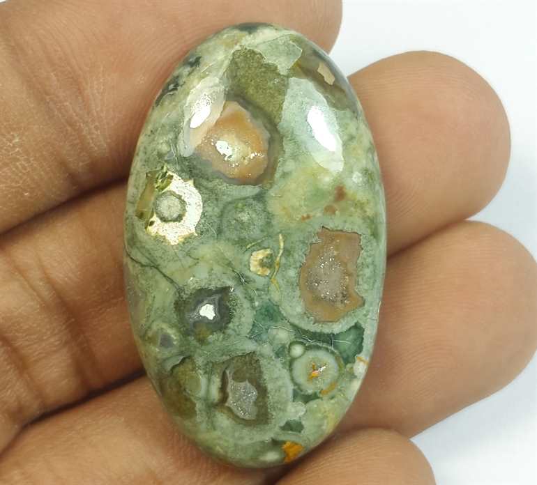 41.36 Carats Rhyolite Rainforest Jasper 35.34 x 20.54 x 7.45 mm
