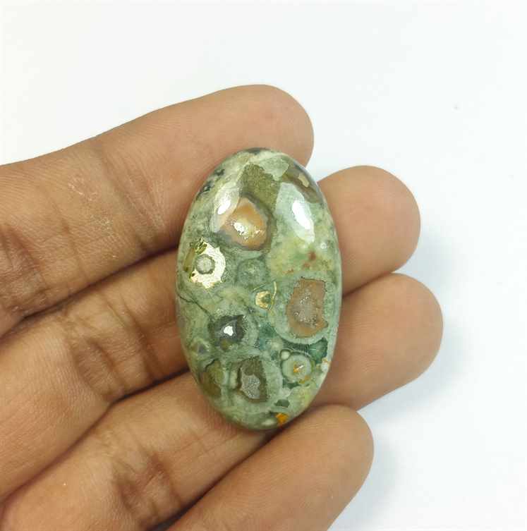 41.36 Carats Rhyolite Rainforest Jasper 35.34 x 20.54 x 7.45 mm