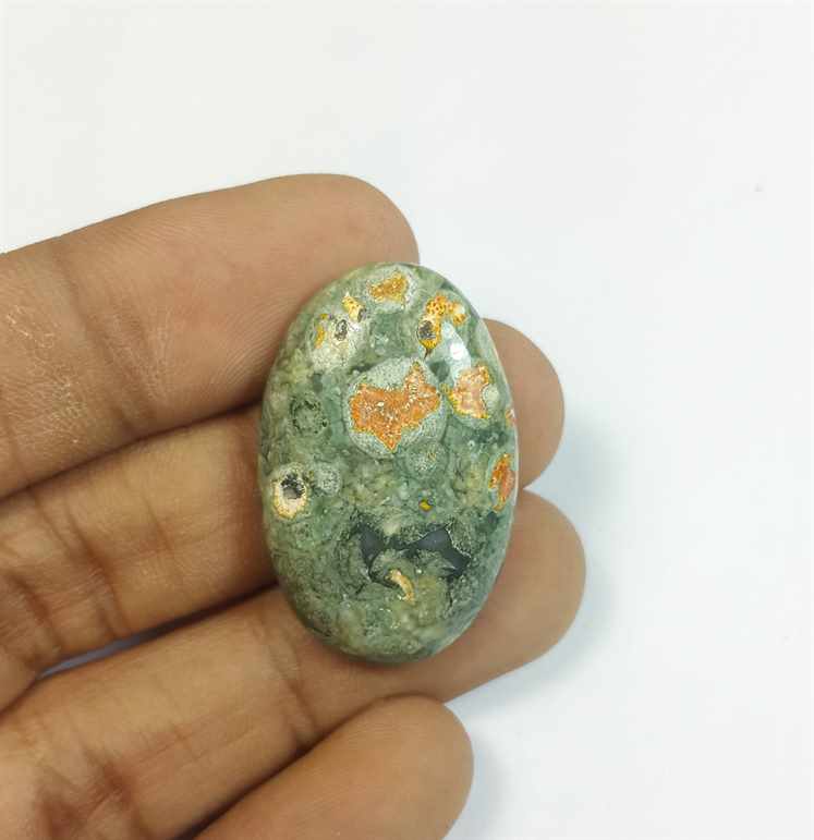 27.49 Carats Rhyolite Rainforest Jasper 43.19 x 22.52 x 5.70 mm